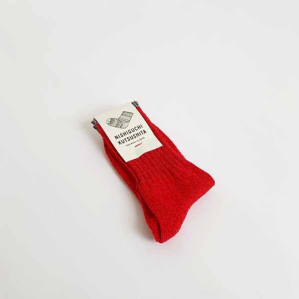 Silk Cotton Red Socks | NISHIGUCHI KUTSUSHITA