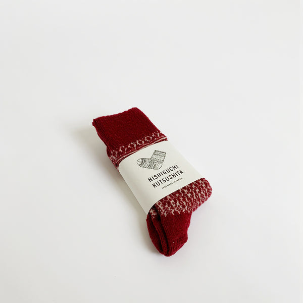 Wool Jacquard Red Socks | NISHIGUCHI KUTSUSHITA
