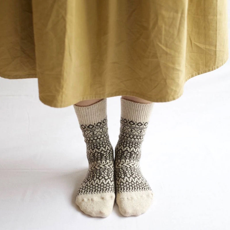 Wool Jacquard Oatmeal Socks | NISHIGUCHI KUTSUSHITA